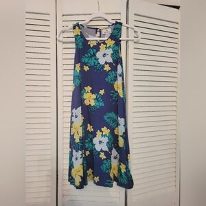 Tropical Floral Sleeveless Dress - Blue and Yellow